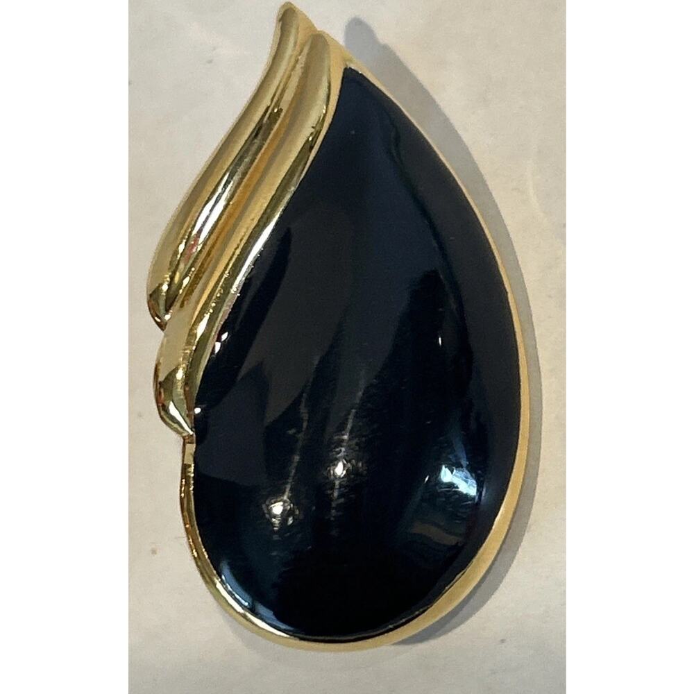 St. John Couture Clip Earrings Navy Blue Enamel Teardrop 2" Statement Signed - Picture 2 of 5